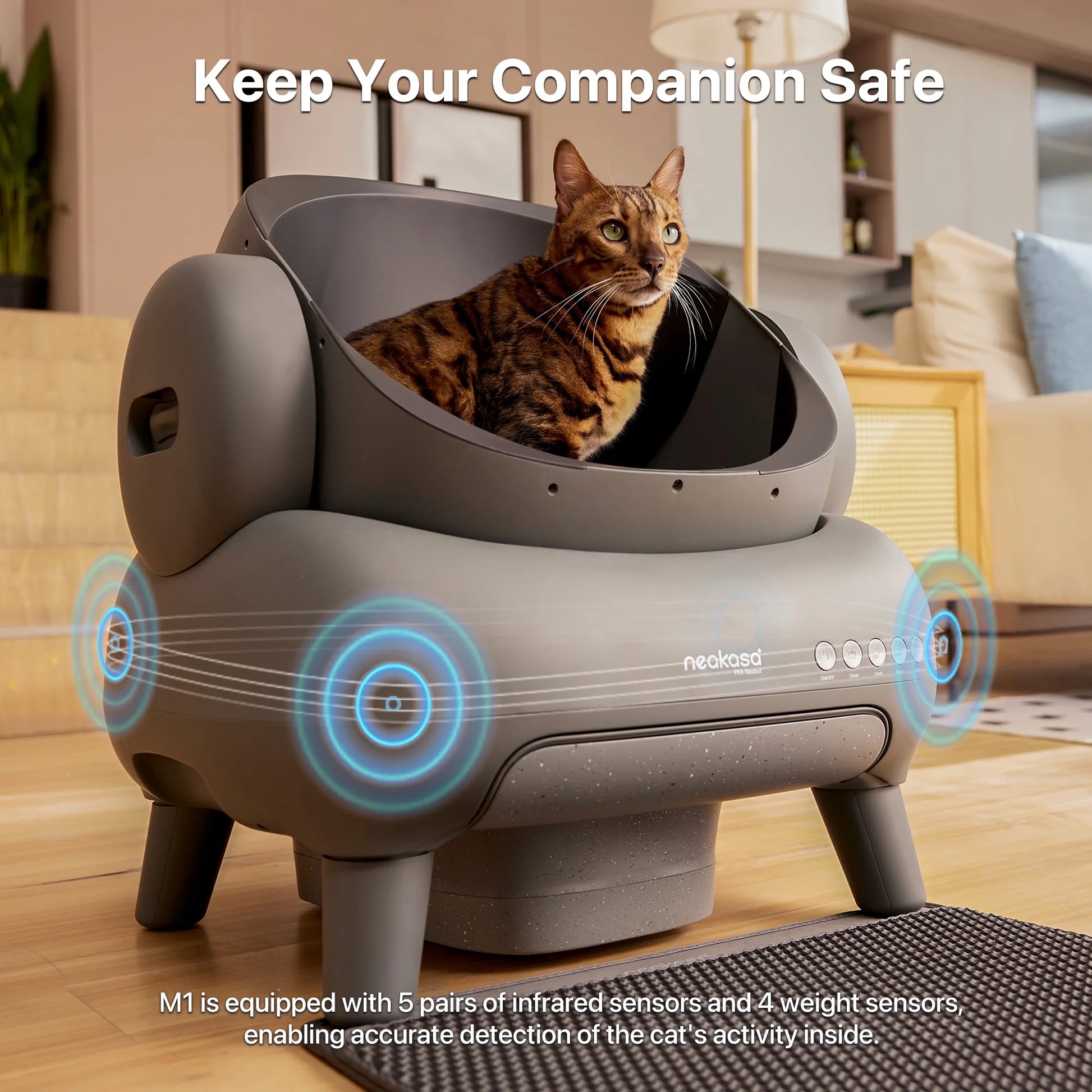 M1 Self-Cleaning Automatic Cat Litter Box with Sensor, 7.17L, Odor-Free Waste Disposal, Includes Trash Bags