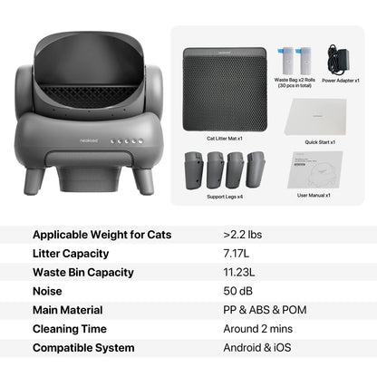 M1 Self-Cleaning Automatic Cat Litter Box with Sensor, 7.17L, Odor-Free Waste Disposal, Includes Trash Bags